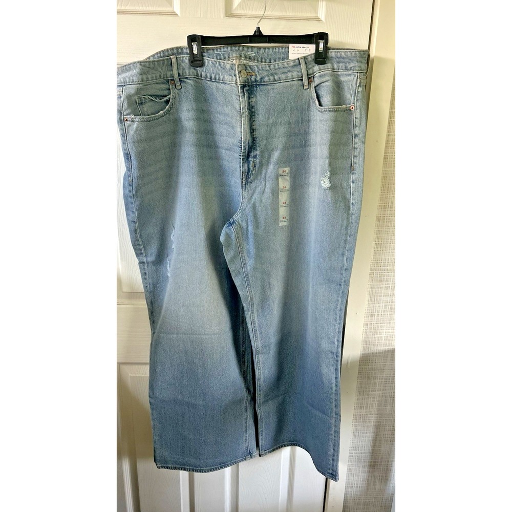 Old Navy Jeans Extra High Rise Sky Hi Wide Leg Womens Size 24 Plus 47" Waist DDD
